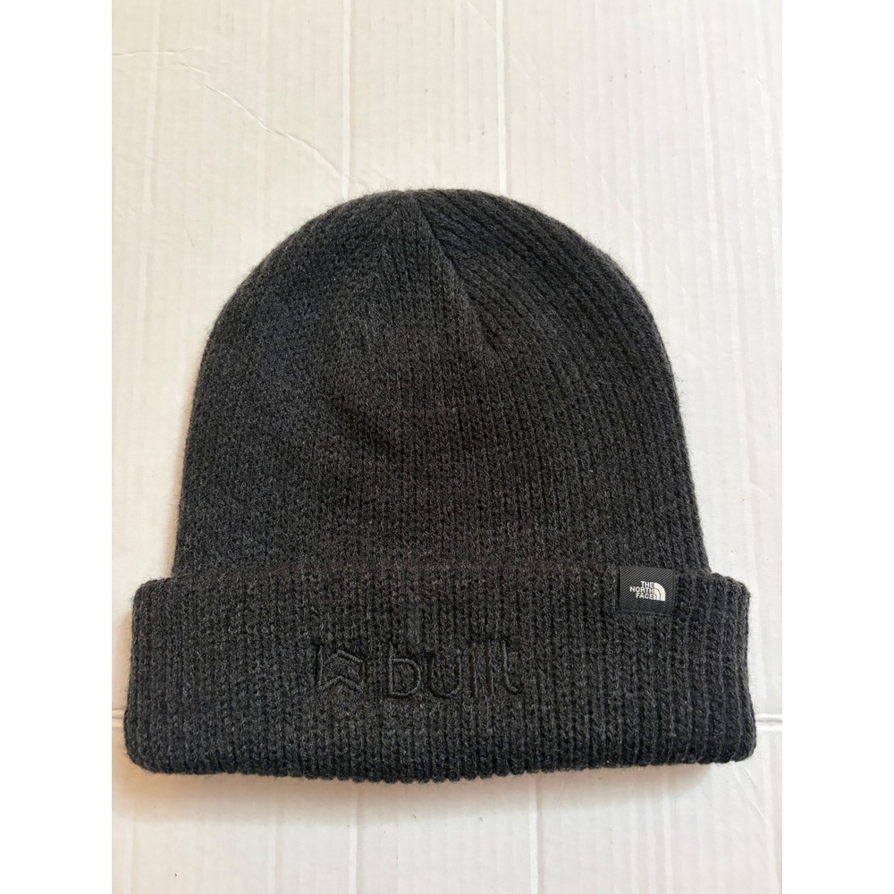 The North Face Black Ribbed Beanie Hat Embroidered Built Logo NF0A5FXY
